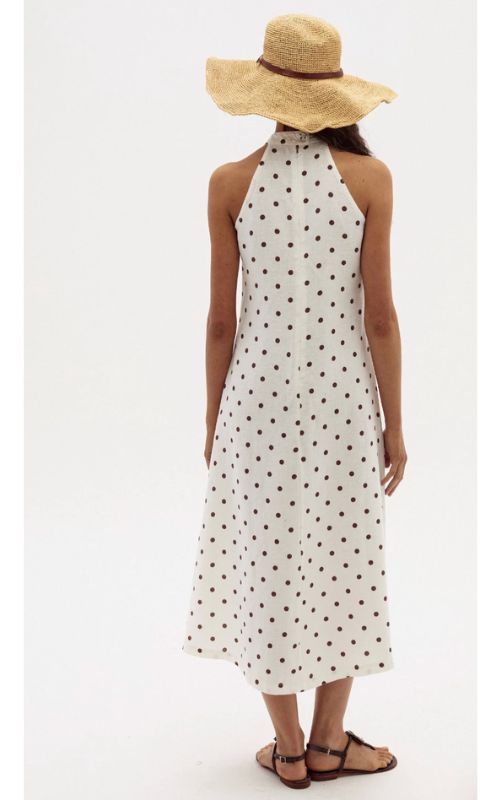 brown dresses long sleeve Polka Dot Linen Belted Tank Dress / Brown main image 0